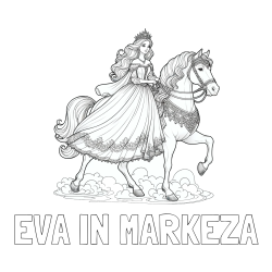 Online izdelana pobarvanka - Pobarvanka imena EVA IN MARKEZA in pobarvanka princese na konju