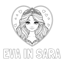 Online izdelana pobarvanka - Pobarvanka imena EVA IN SARA in pobarvanka princeske ter srčkov