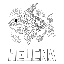 Online izdelana pobarvanka - Pobarvanka imena HELENA in pobarvanka pisane ribe