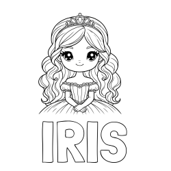 Online izdelana pobarvanka - Pobarvanka imena IRIS in pobarvanka ljubke princese