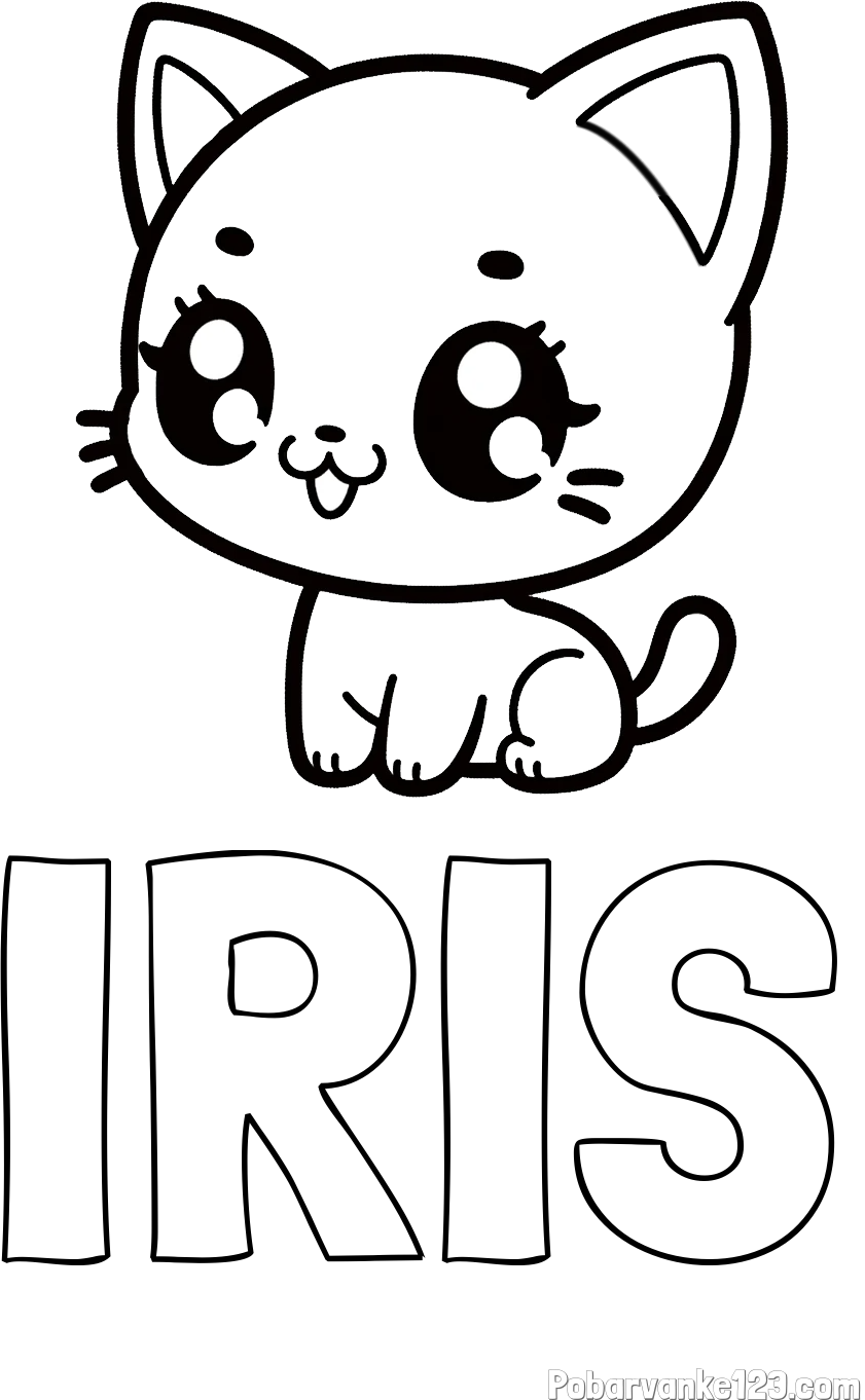 Pobarvanka imena IRIS in pobarvnaka ljubke muce v anime slogu