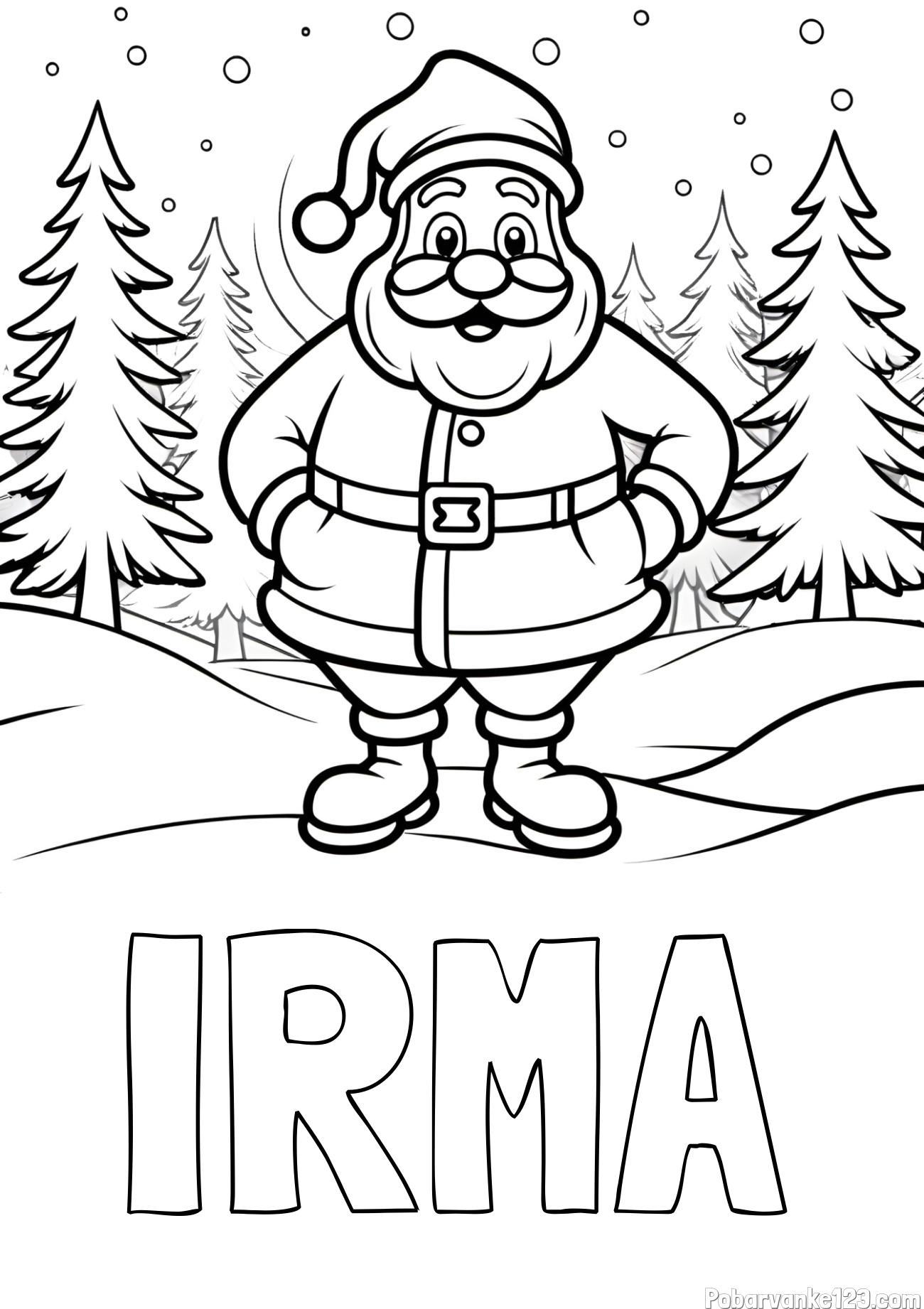 Pobarvanka imena IRMA in pobarvanka Božička v gozdu