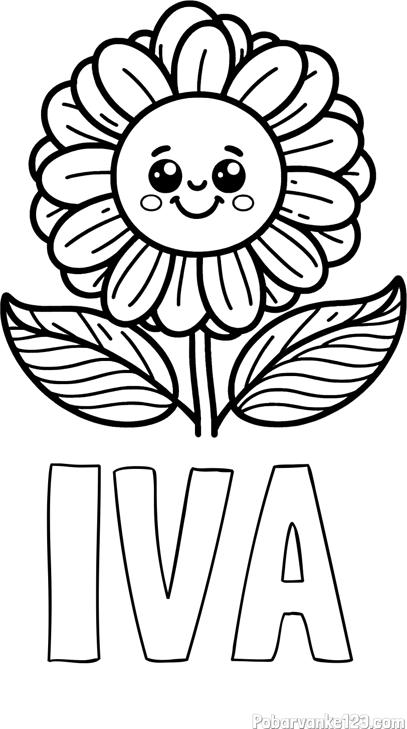 Pobarvanka imena IVA in pobarvanka ljubke in nasmejane rože