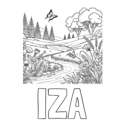 Pobarvanka imena IZA in pobarvanka cvetoče narave