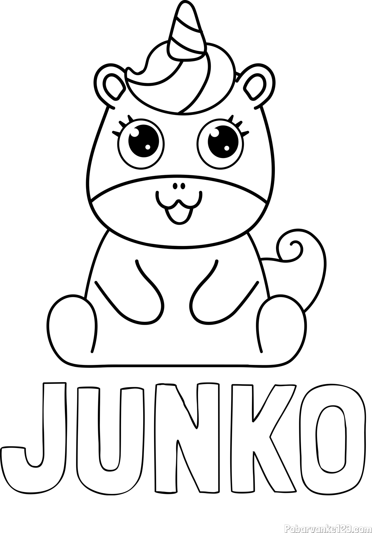 Pobarvanka imena JUNKO in pobarvanka čudovitega samoroga Unicorn