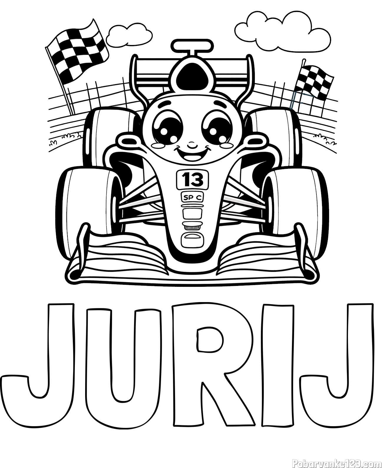 Pobarvanka imena JURIJ in otroška pobarvanka FORMULA 1