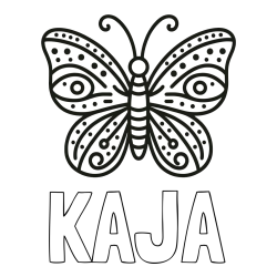 Online izdelana pobarvanka - Pobarvanka imena KAJA in preprosta pobarvanka metulja