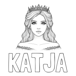 Online izdelana pobarvanka - Pobarvanka imena KATJA in pobarvanka prikupne princeske s čudovitimi očmi