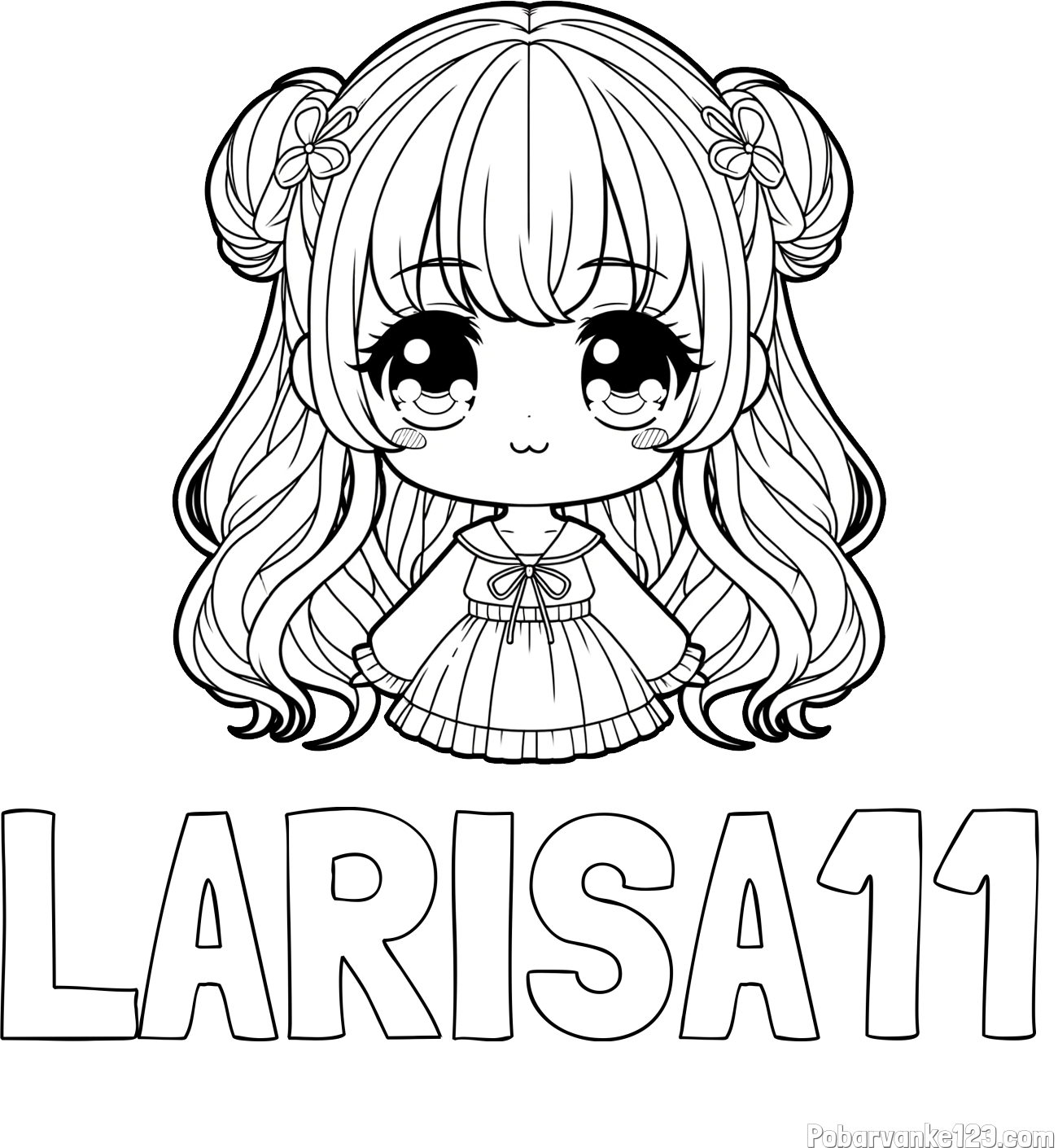 Pobarvanka imena LARISA11 in pobarvanka prikupne punčke v anime slogu