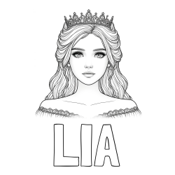 Online izdelana pobarvanka - Pobarvanka imena LIA in pobarvanka prikupne princeske s čudovitimi očmi