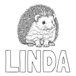 Online izdelana pobarvanka - Pobarvanka imena LINDA in pobarvanka nasmejanega ježa