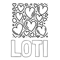 Online izdelana pobarvanka - Pobarvanka imena LOTI in pobarvanka s srčki