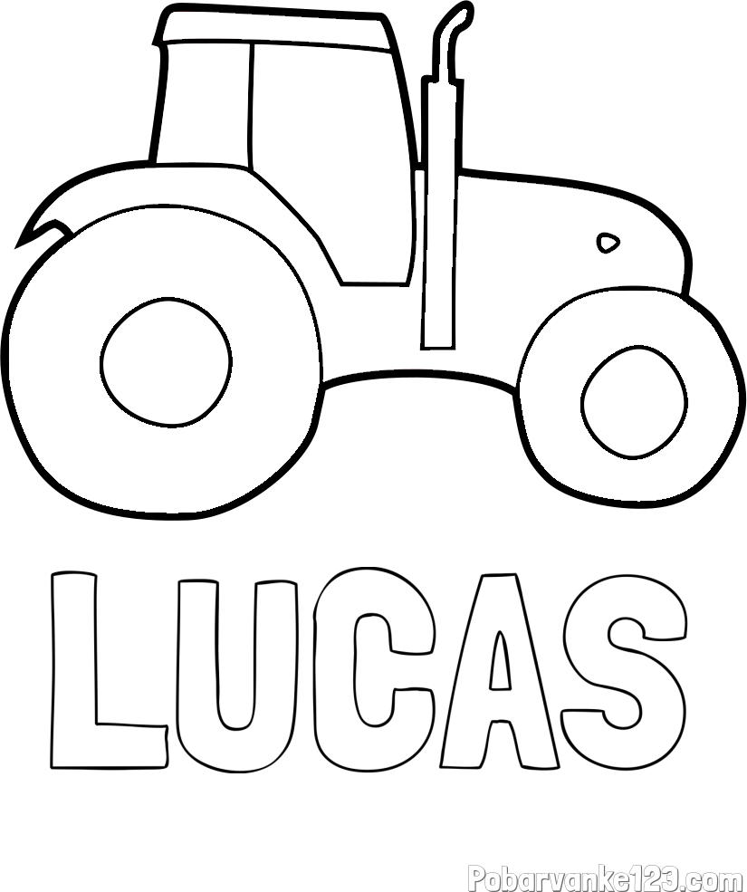 Pobarvanka imena LUCAS in otroška pobarvanka traktorja