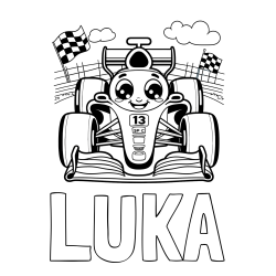 Pobarvanka imena LUKA in otroška pobarvanka FORMULA 1