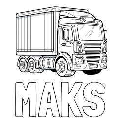 Online izdelana pobarvanka - Pobarvanka imena MAKS in pobarvanka velikega tovornjaka