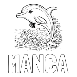 Pobarvanka imena MANCA in pobarvanka ljubkega delfina