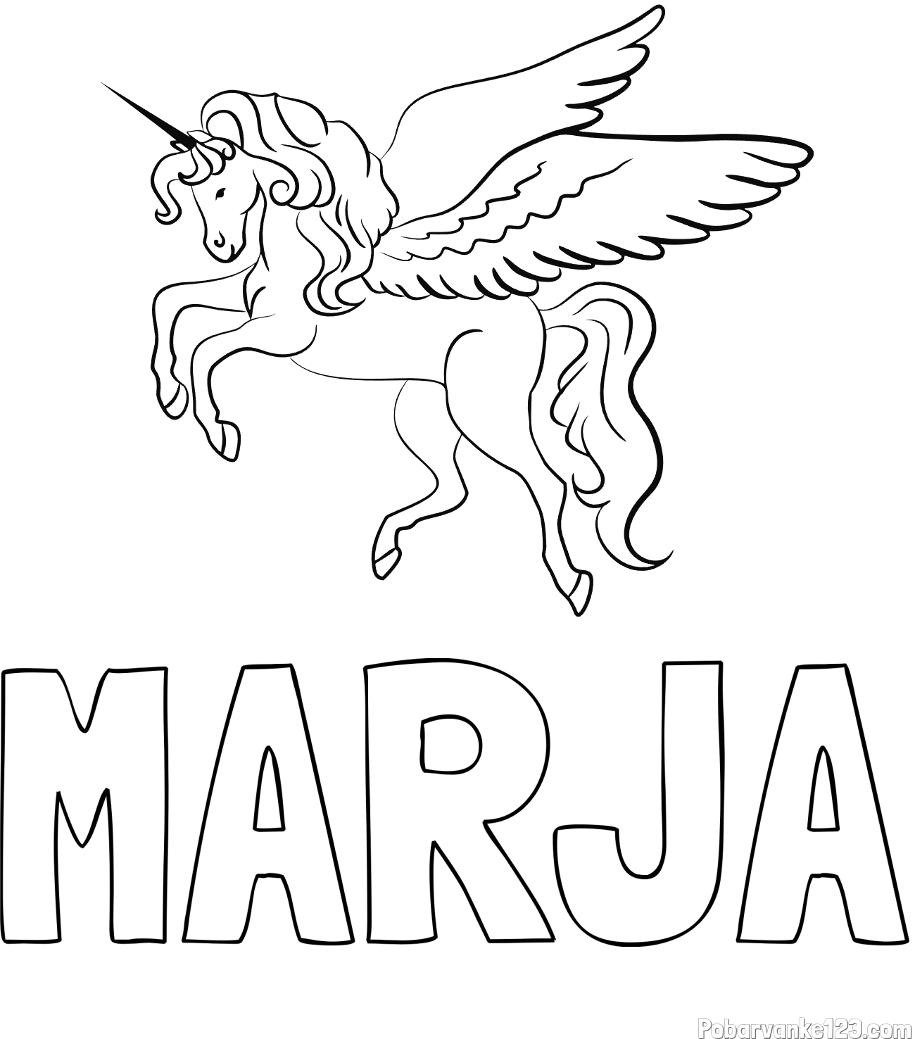 Pobarvanka imena MARJA in lepa pobarvanka samoroga