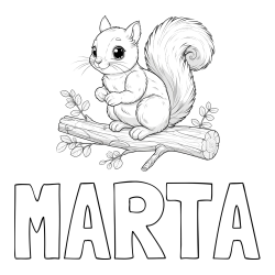 Online izdelana pobarvanka - Pobarvanka imena MARTA in pobarvanka veverice na veji