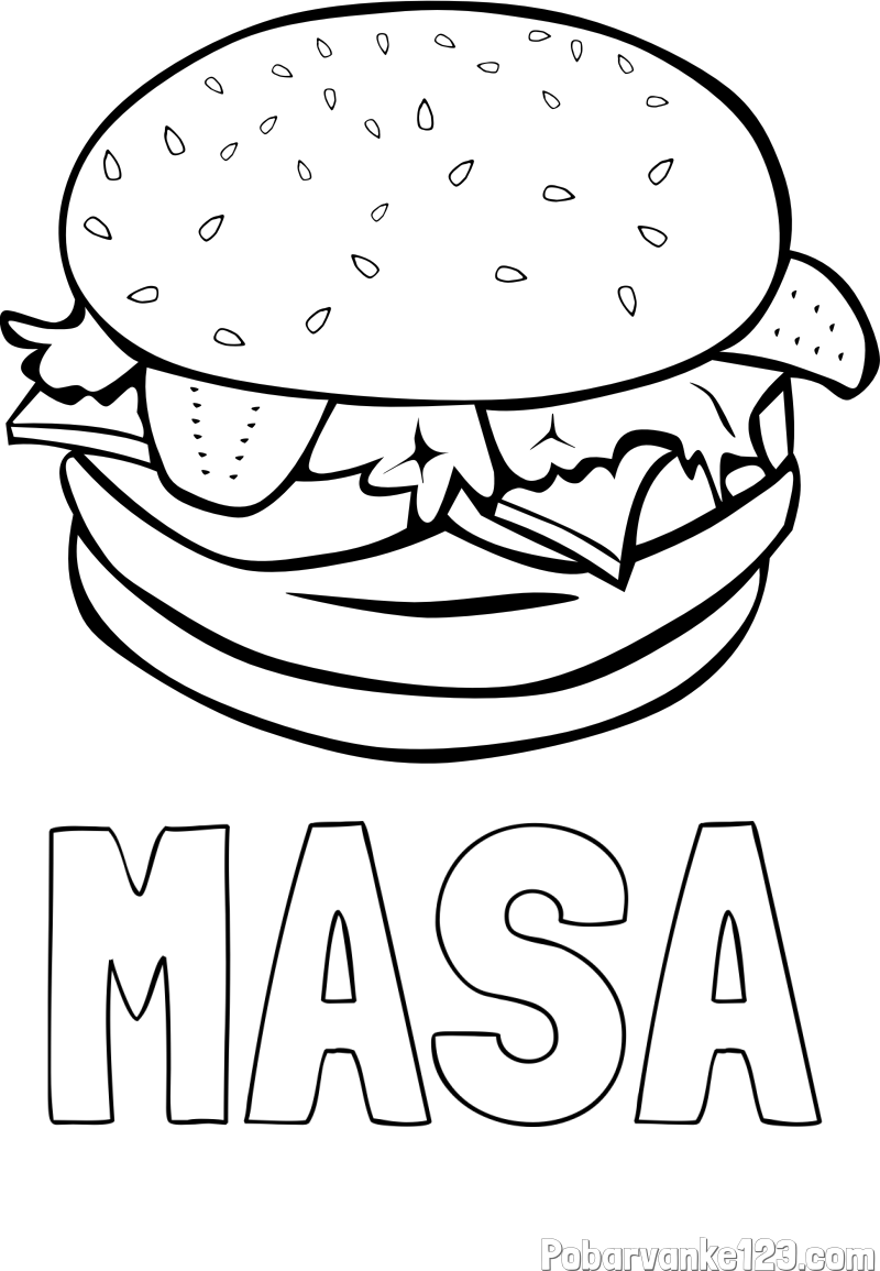 Pobarvanka imena MAŠA in pobarvanka hamburgerja