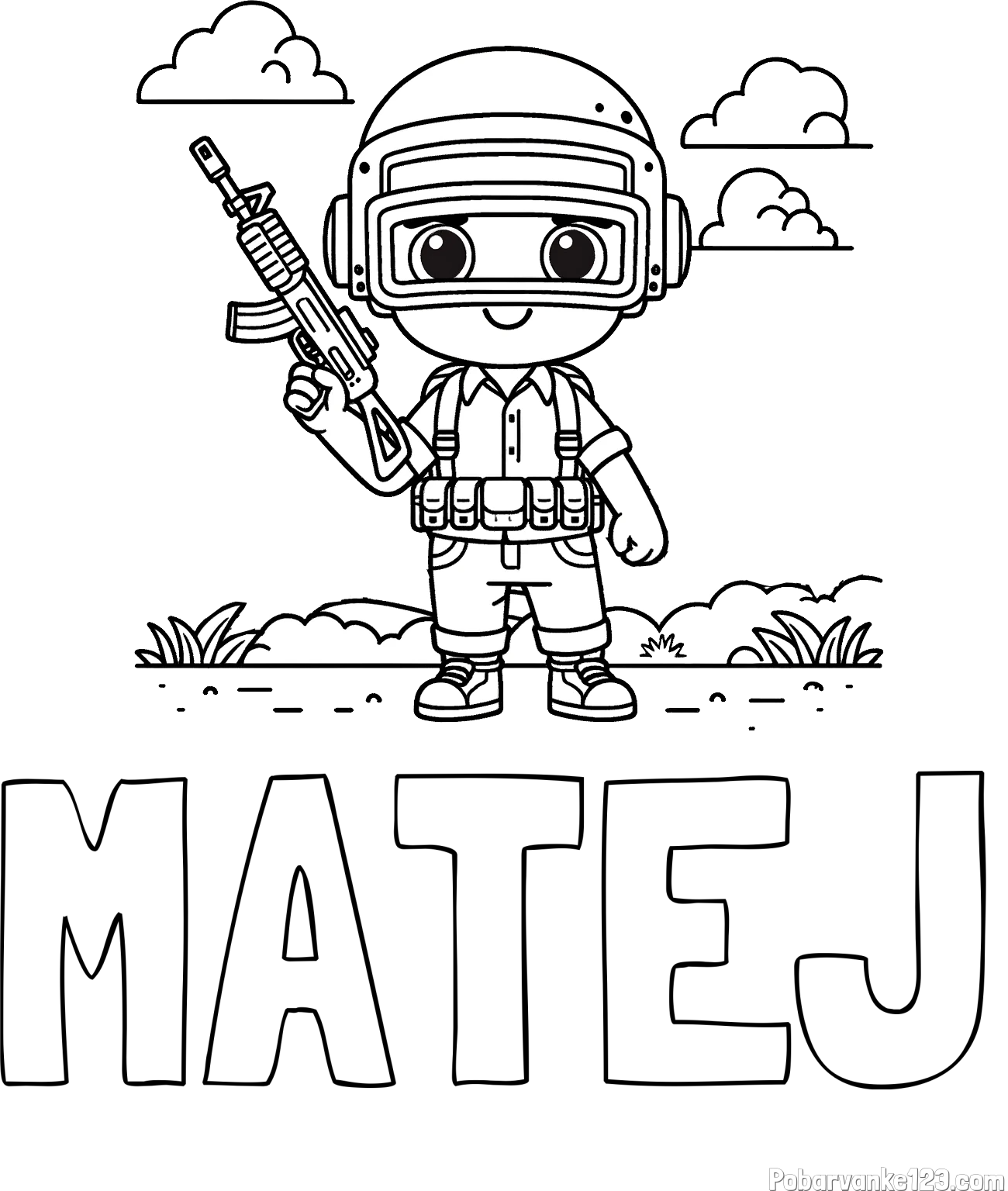 Pobarvanka imena MATEJ in lepa otroška PUBG pobarvanka