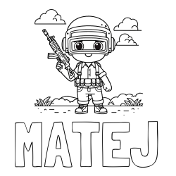 Online izdelana pobarvanka - Pobarvanka imena MATEJ in lepa otroška PUBG pobarvanka