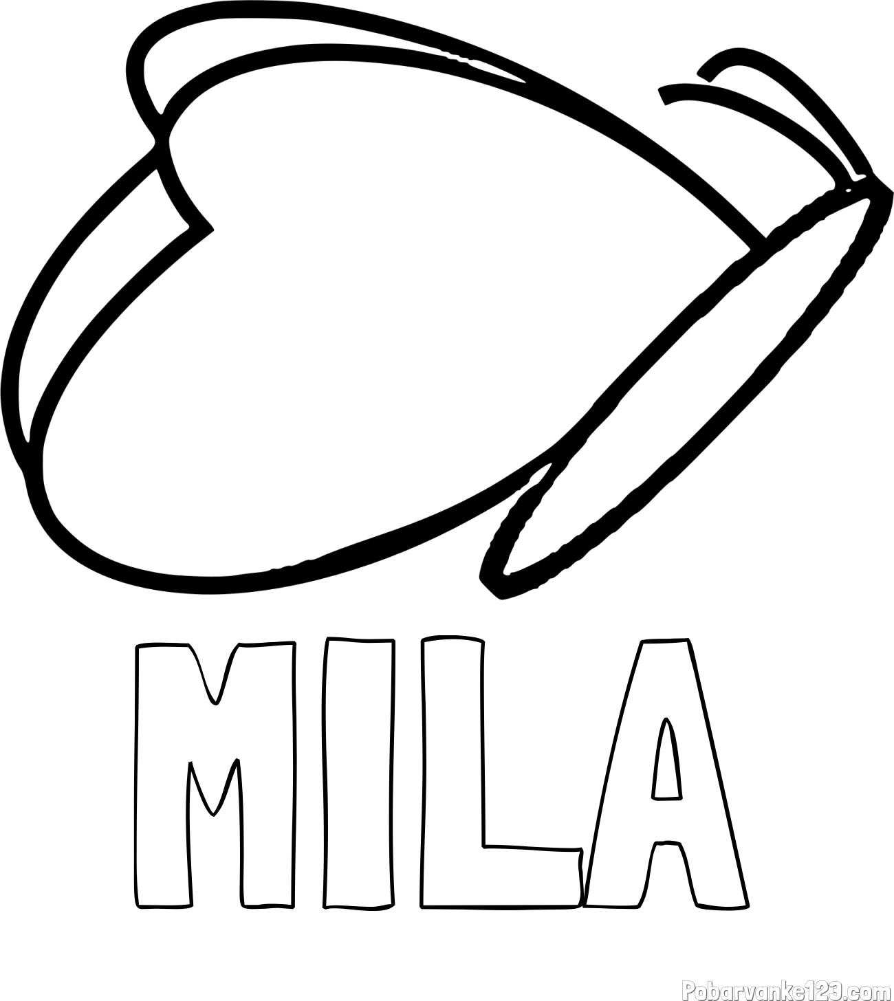 Pobarvanka imena MILA in preprosta pobarvanka metulja v letu