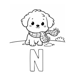 Online izdelana pobarvanka - Pobarvanka imena N in pobarvanka prikupnega psička