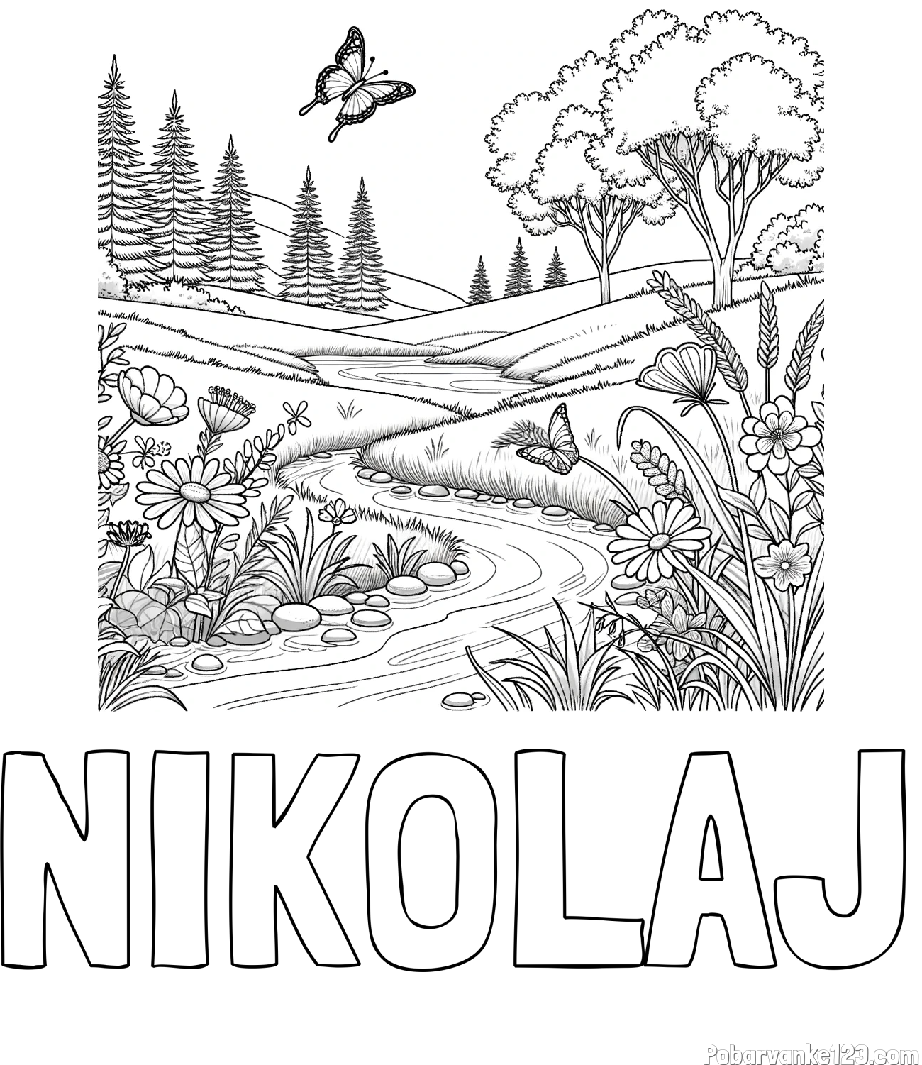 Pobarvanka imena NIKOLAJ in pobarvanka cvetoče narave
