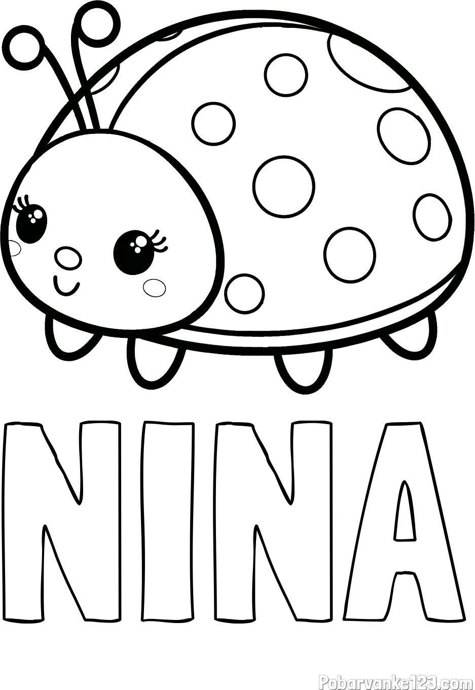 Pobarvanka imena NINA in pobarvanka ljubke pikapolonice