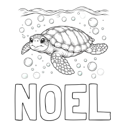 Online izdelana pobarvanka - Pobarvanka imena NOEL in pobarvanka želve v morju