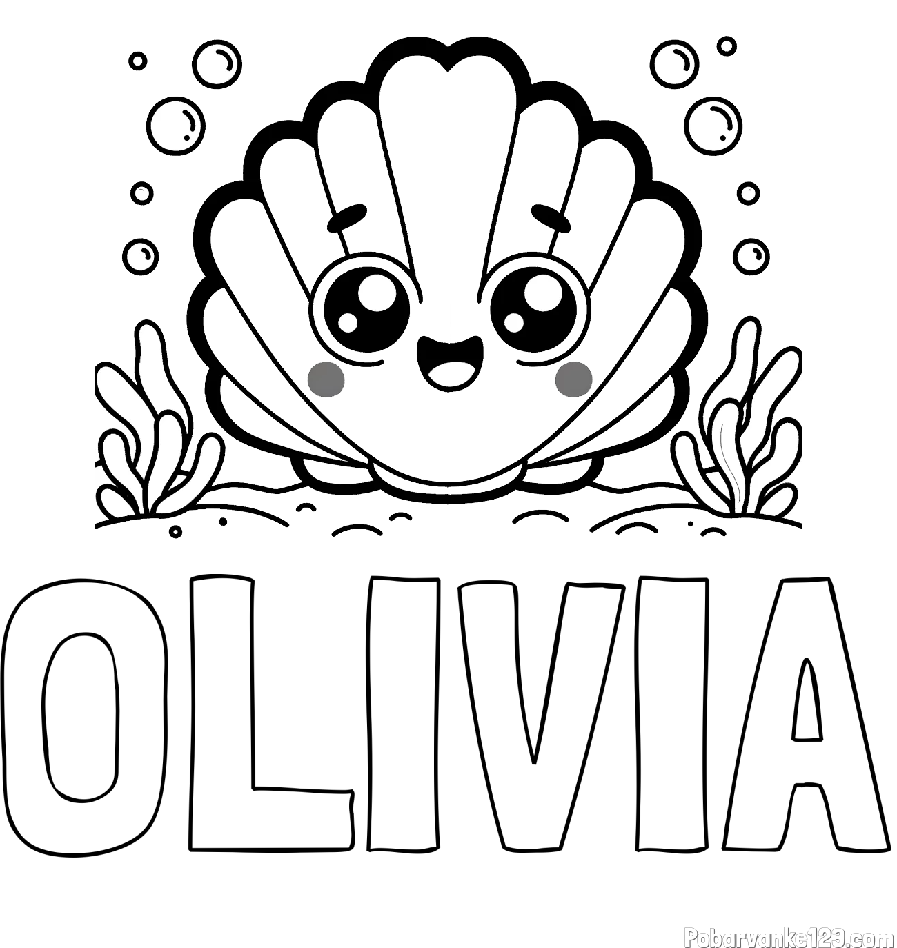 Pobarvanka imena OLIVIA in pobarvanka nasmejane školjke
