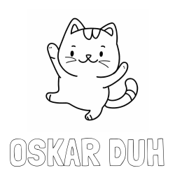 Online izdelana pobarvanka - Pobarvanka imena OSKAR DUH in pobarvanka razigrane mačke