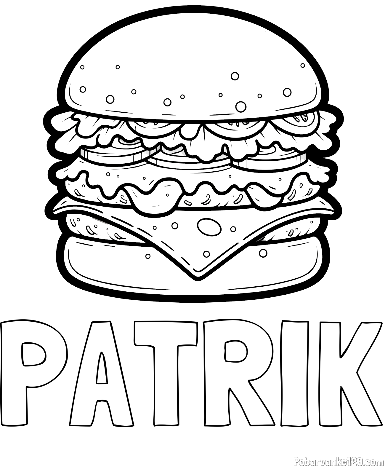 Pobarvanka imena PATRIK in pobarvanka hamburger