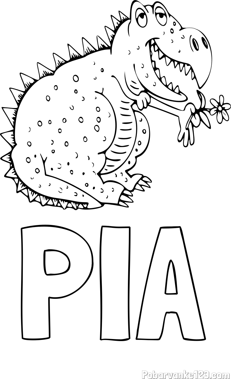 Pobarvanka imena PIA in pobarvanka veselega dinozavra
