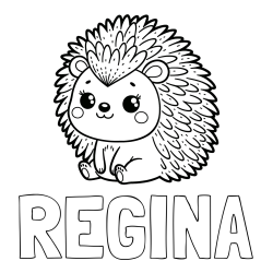 Pobarvanka imena REGINA in pobarvanka nasmejanega ježka