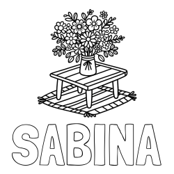 Online izdelana pobarvanka - Pobarvanka imena SABINA in pobarvanka šopka rož na mizi