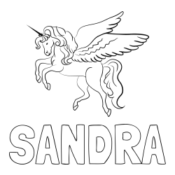 Online izdelana pobarvanka - Pobarvanka imena SANDRA in lepa pobarvanka samoroga