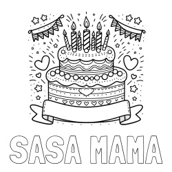 Pobarvanka imena SAŠA MAMA in pobarvanka velike torte za rojstni dan