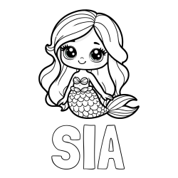 Online izdelana pobarvanka - Pobarvanka imena SIA in pobarvanka prikupne morske deklice