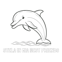 Online izdelana pobarvanka - Pobarvanka imena STELA IN MIA BEST FRIENDS in otroška pobarvanka nasmejanega delfina v skoku