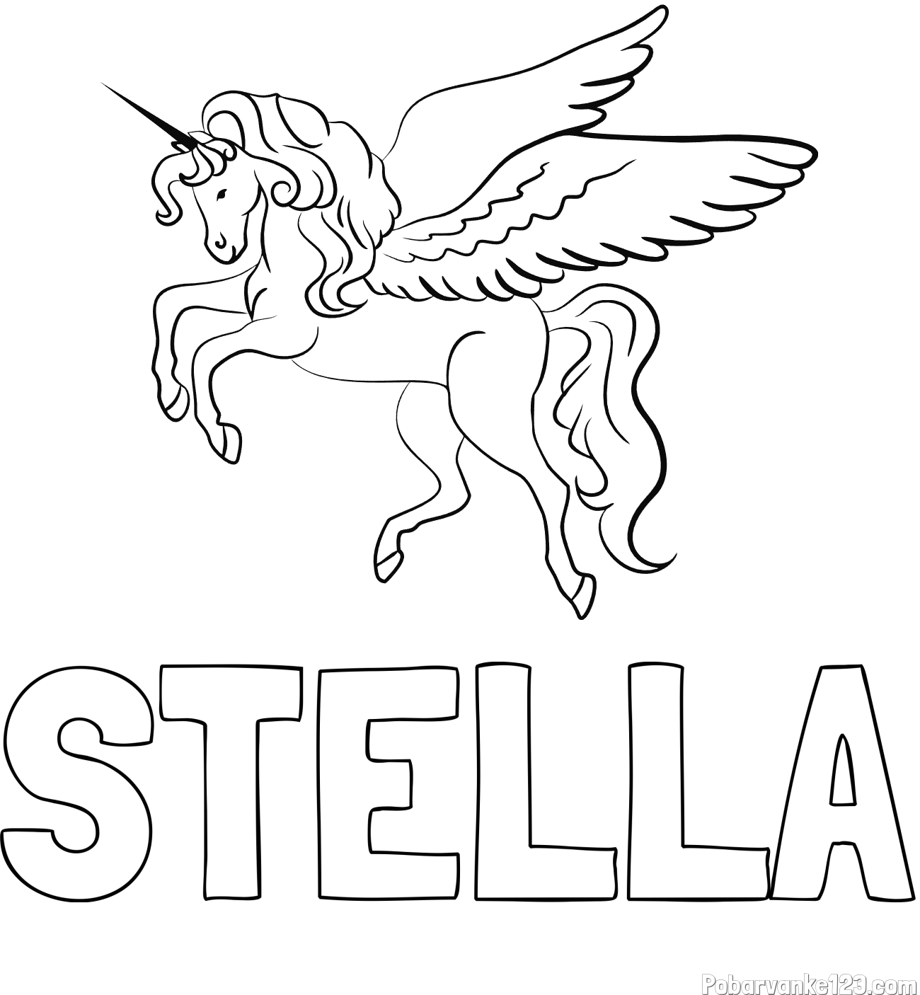 Pobarvanka imena STELLA in lepa pobarvanka samoroga