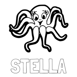 Online izdelana pobarvanka - Pobarvanka imena STELLA in otroška pobarvanka nasmejane hobotnice