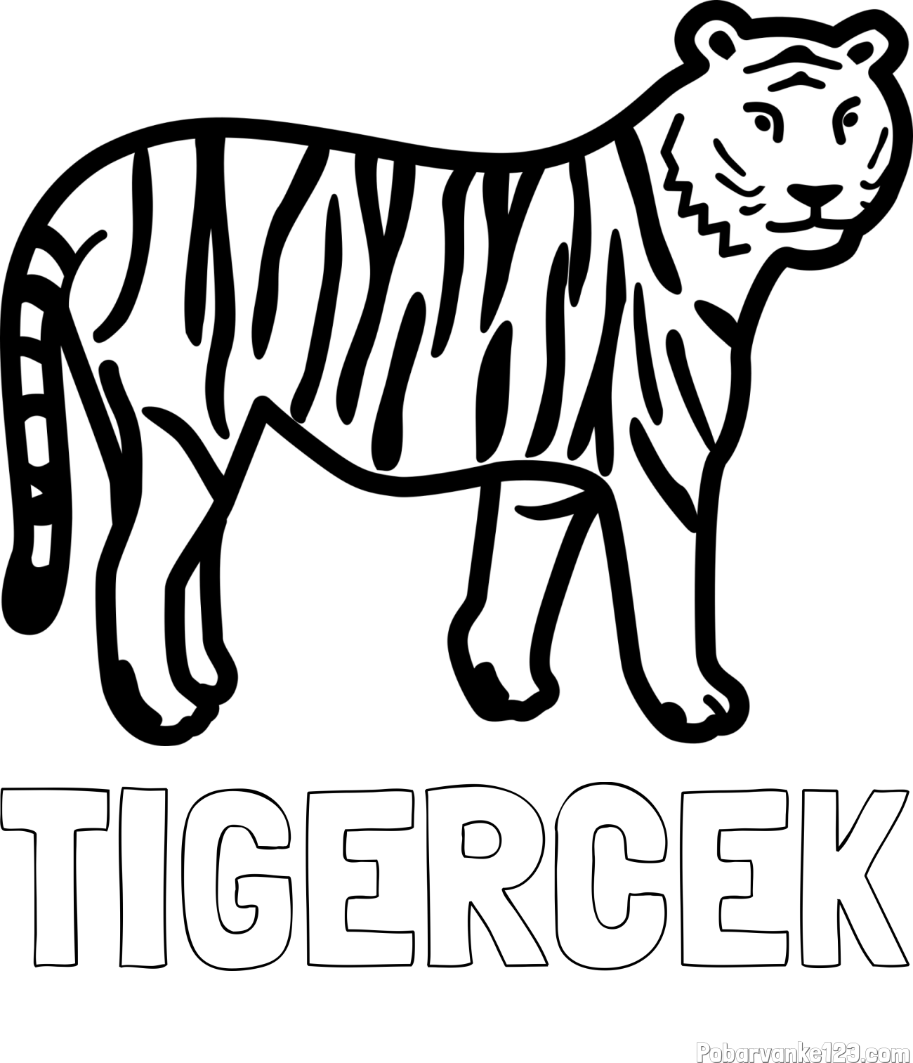 Pobarvanka imena TIGERČEK in otroška pobarvanka tigra
