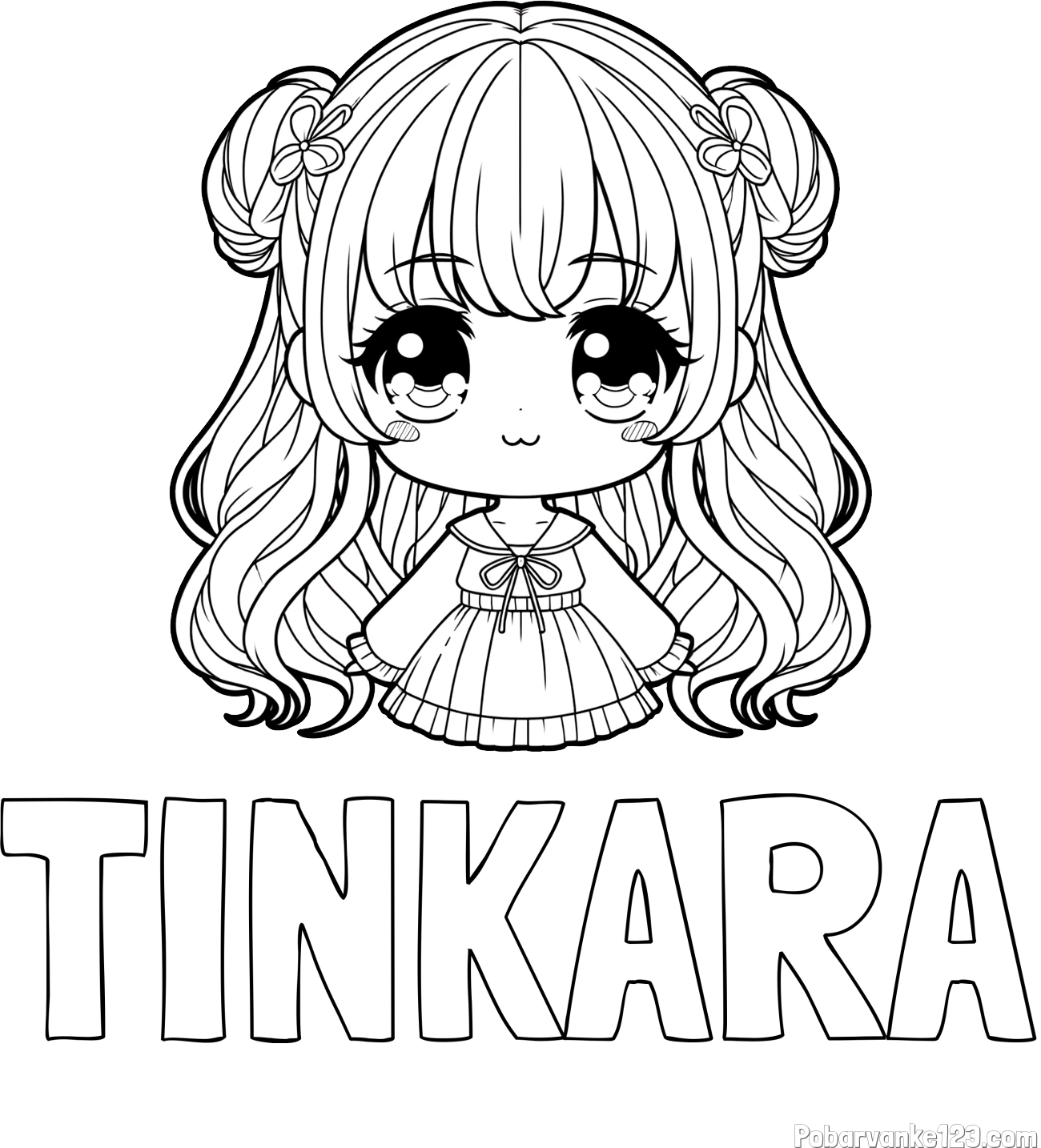 Pobarvanka imena TINKARA in pobarvanka prikupne punčke v anime slogu