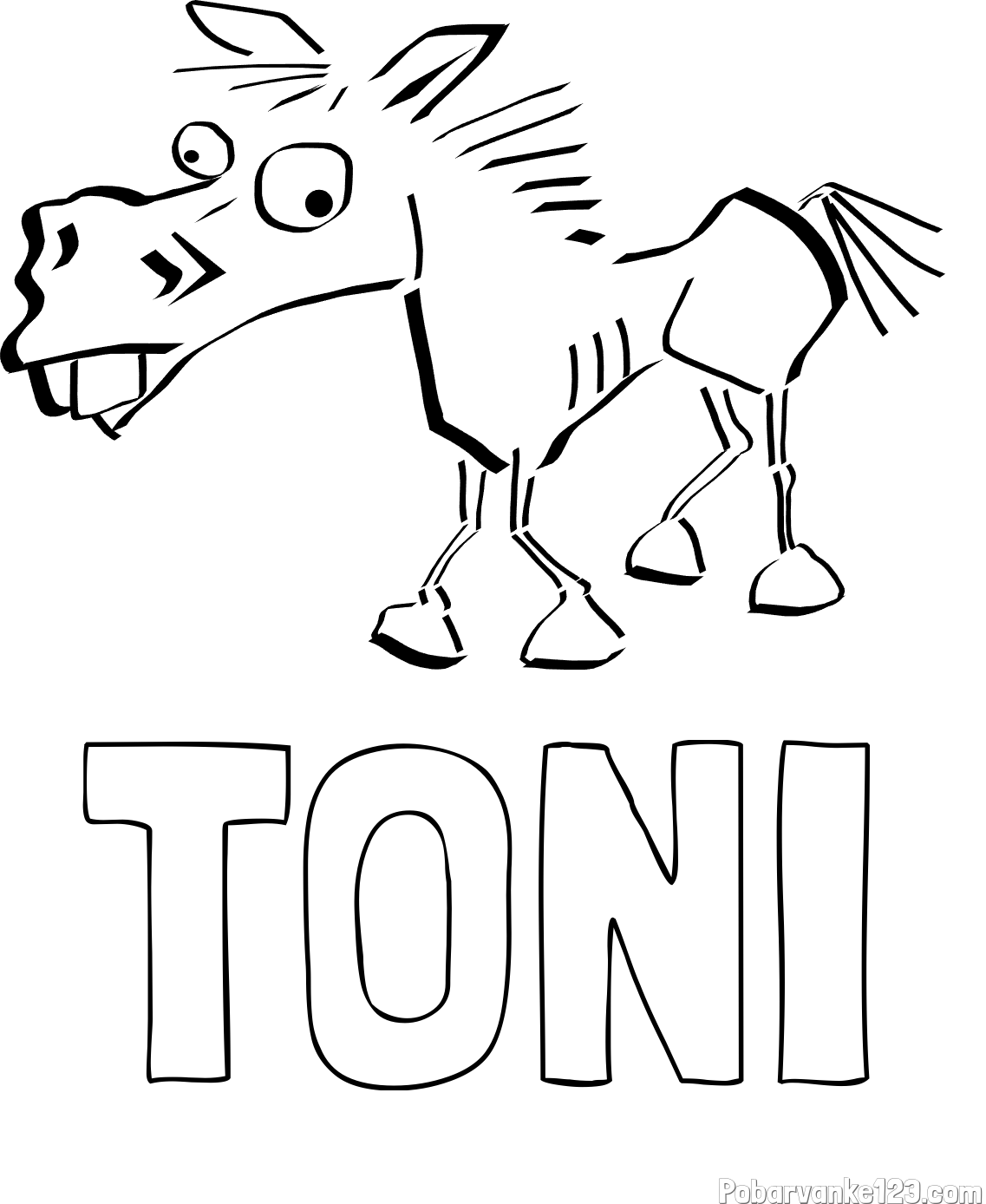 Pobarvanka imena TONI in pobarvanka smešni konj