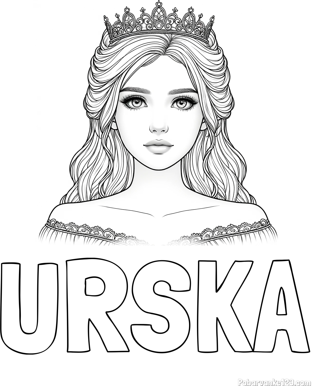 Pobarvanka imena URŠKA in pobarvanka prikupne princeske s čudovitimi očmi
