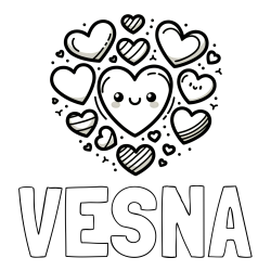 Online izdelana pobarvanka - Pobarvanka imena VESNA in pobarvanka srčkov