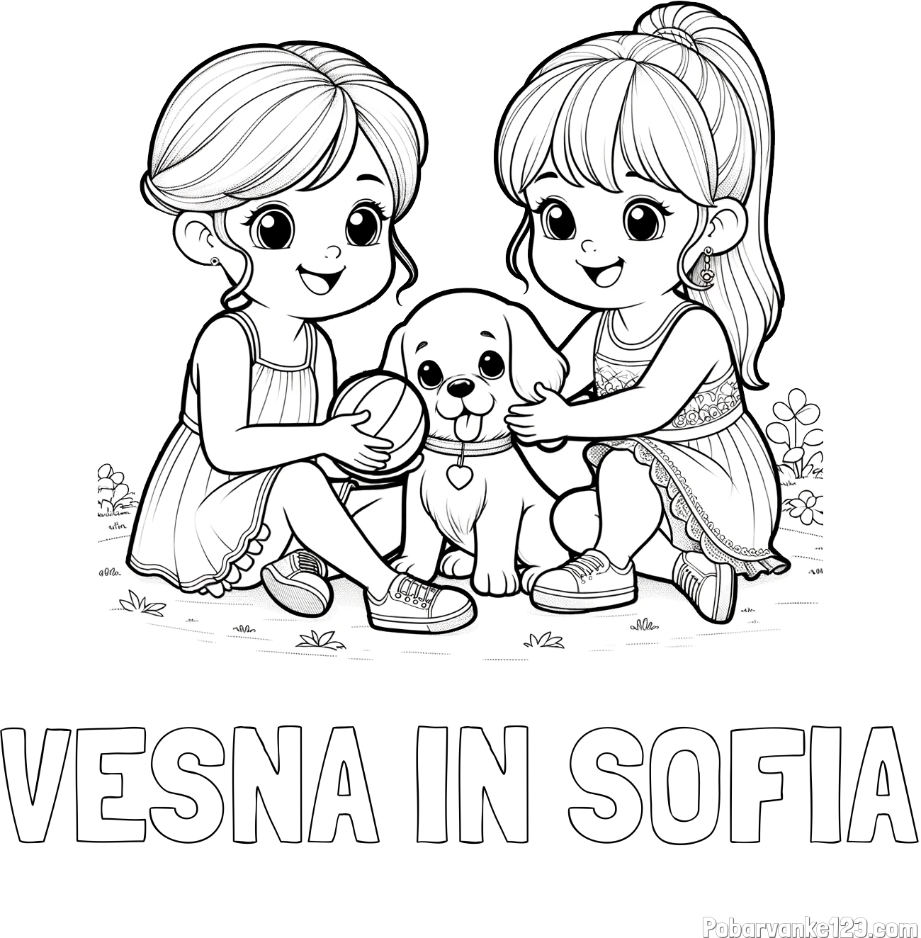 Pobarvanka imena VESNA IN SOFIA in pobarvanka prijateljic s kužkom