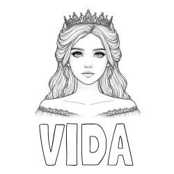 Online izdelana pobarvanka - Pobarvanka imena VIDA in pobarvanka prikupne princeske s čudovitimi očmi