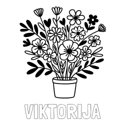 Online izdelana pobarvanka - Pobarvanka imena VIKTORIJA in pobarvanka rož v cvetličnem loncu